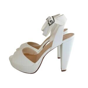 Delicious Purify White Platform Heels Ankle Strap Open Toe Block High Heel 9.5M